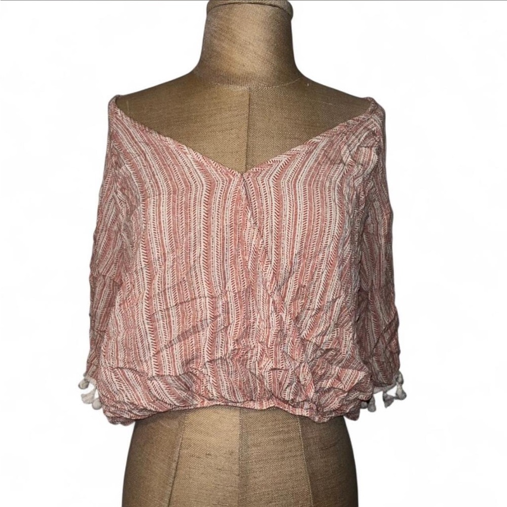Lavender Field Pink and White Off-Shoulder Blouse